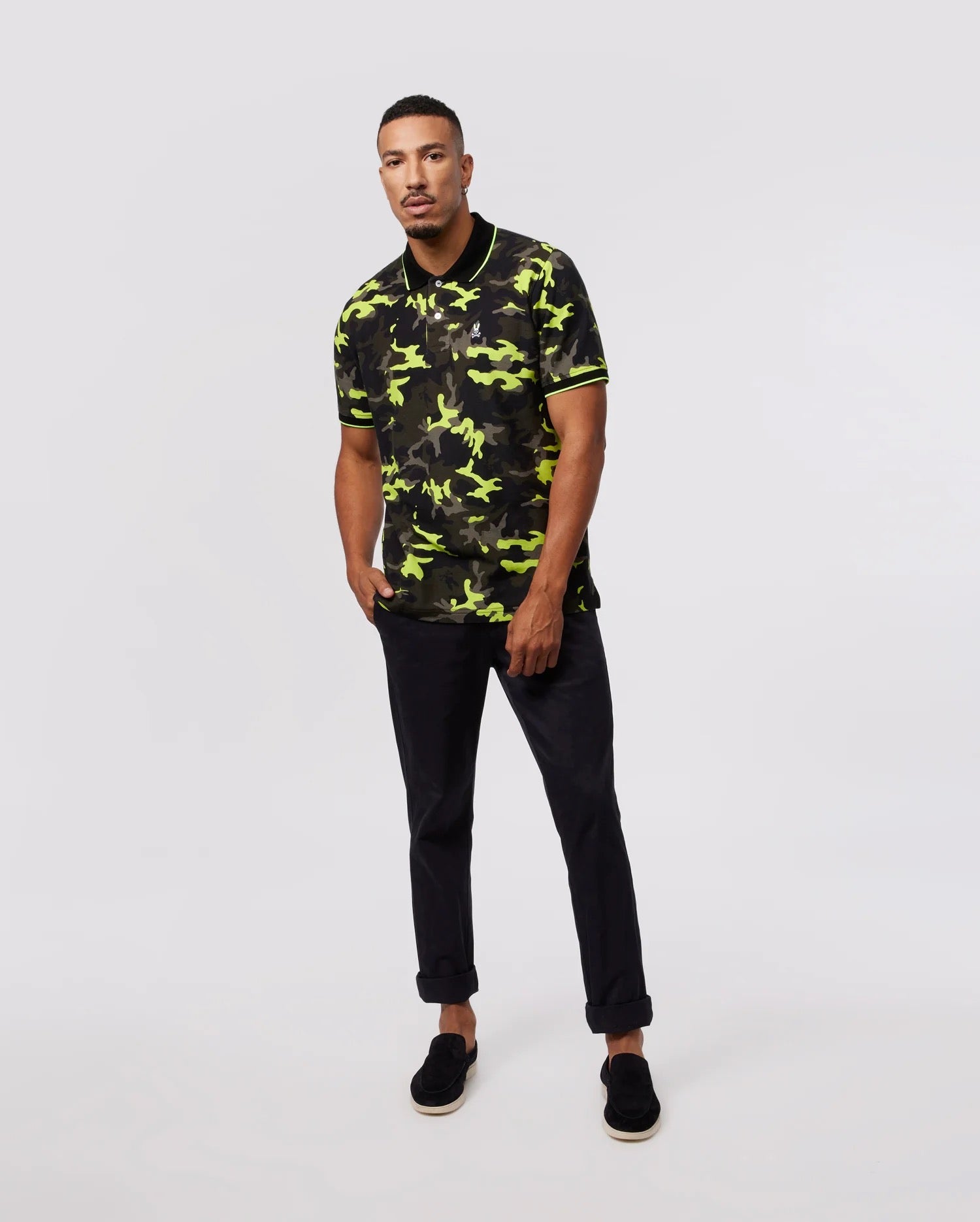 Psycho Bunny Mens Plano Pique Camo Polo - Black