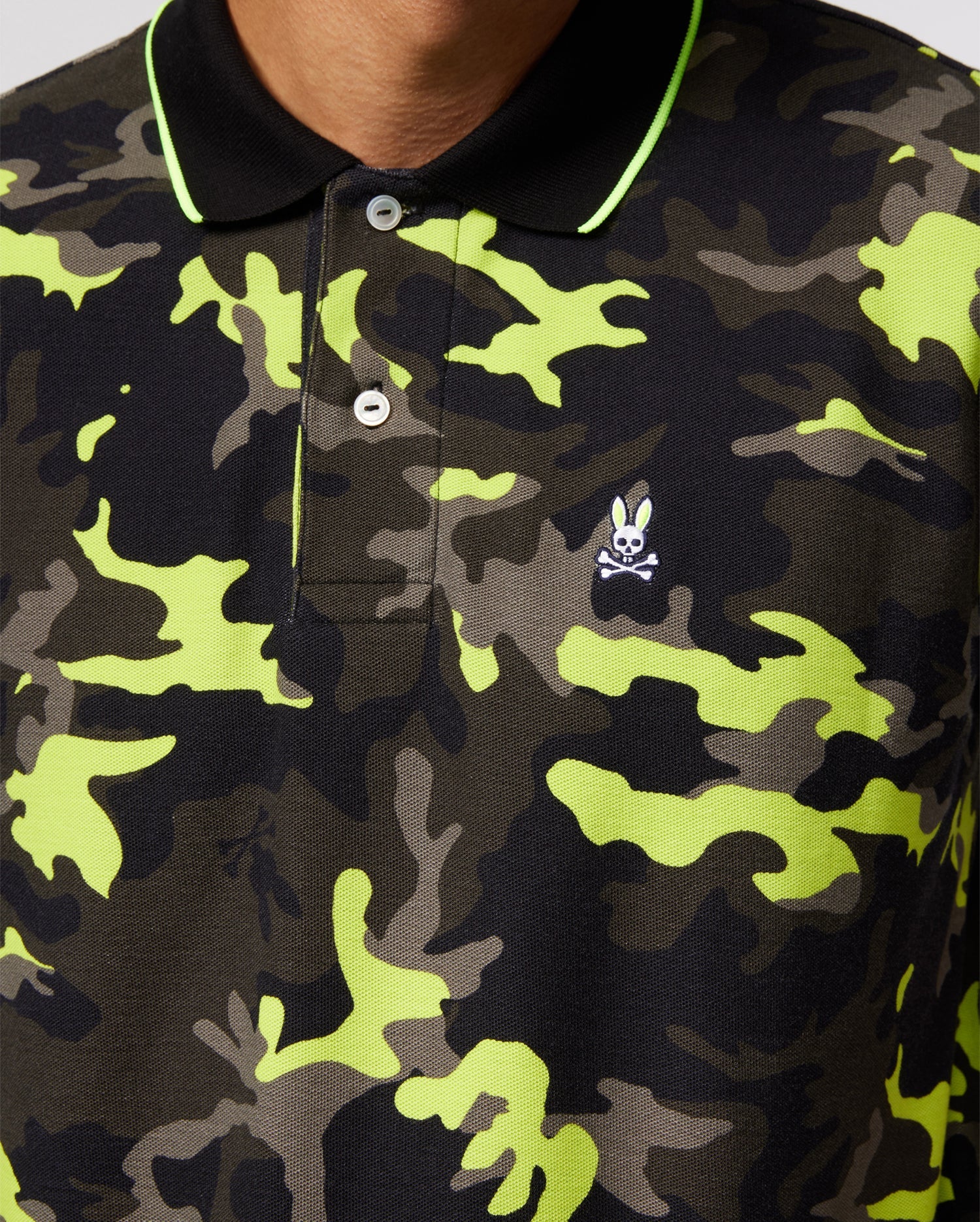 Psycho Bunny Mens Plano Pique Camo Polo - Black