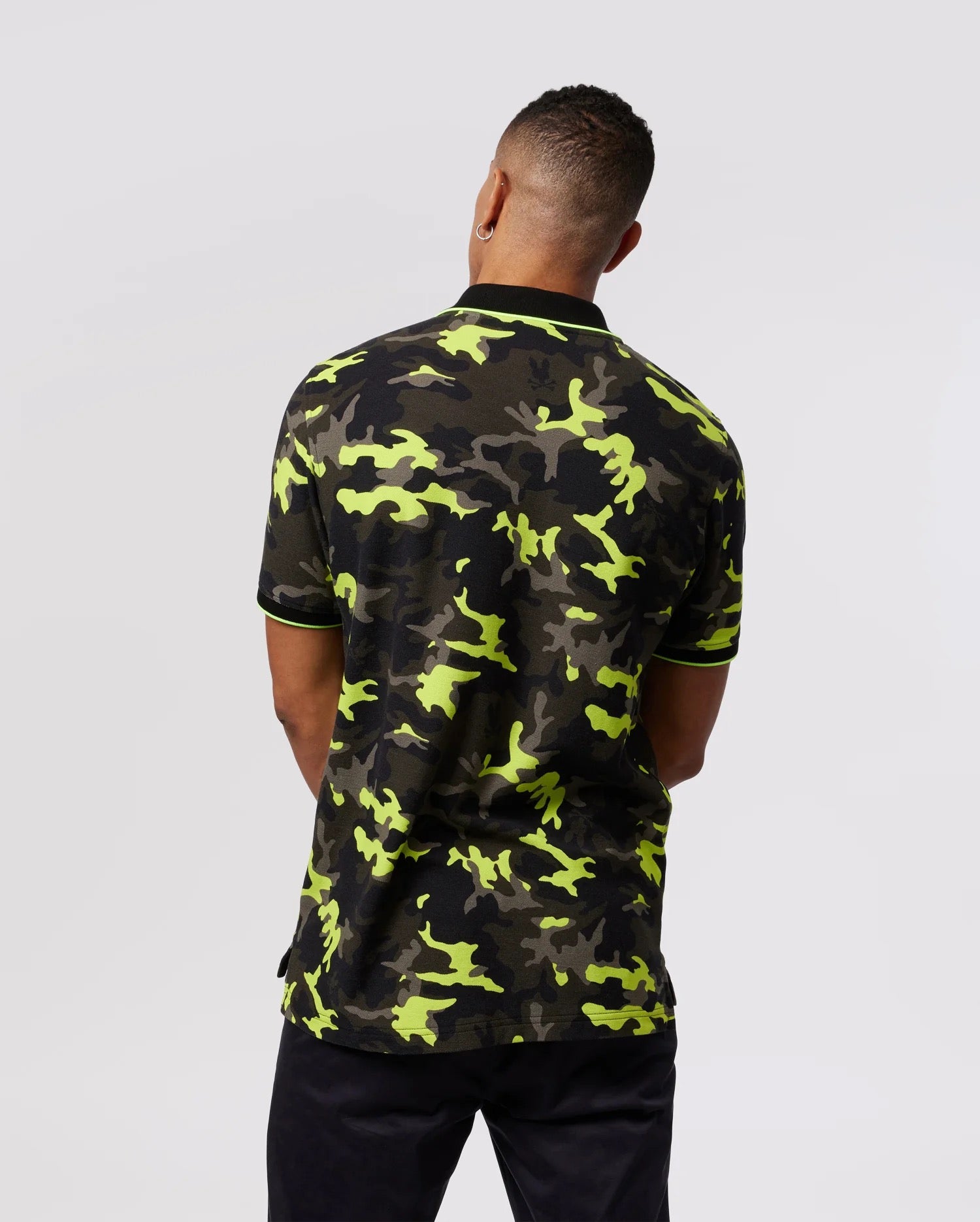 Psycho Bunny Mens Plano Pique Camo Polo - Black