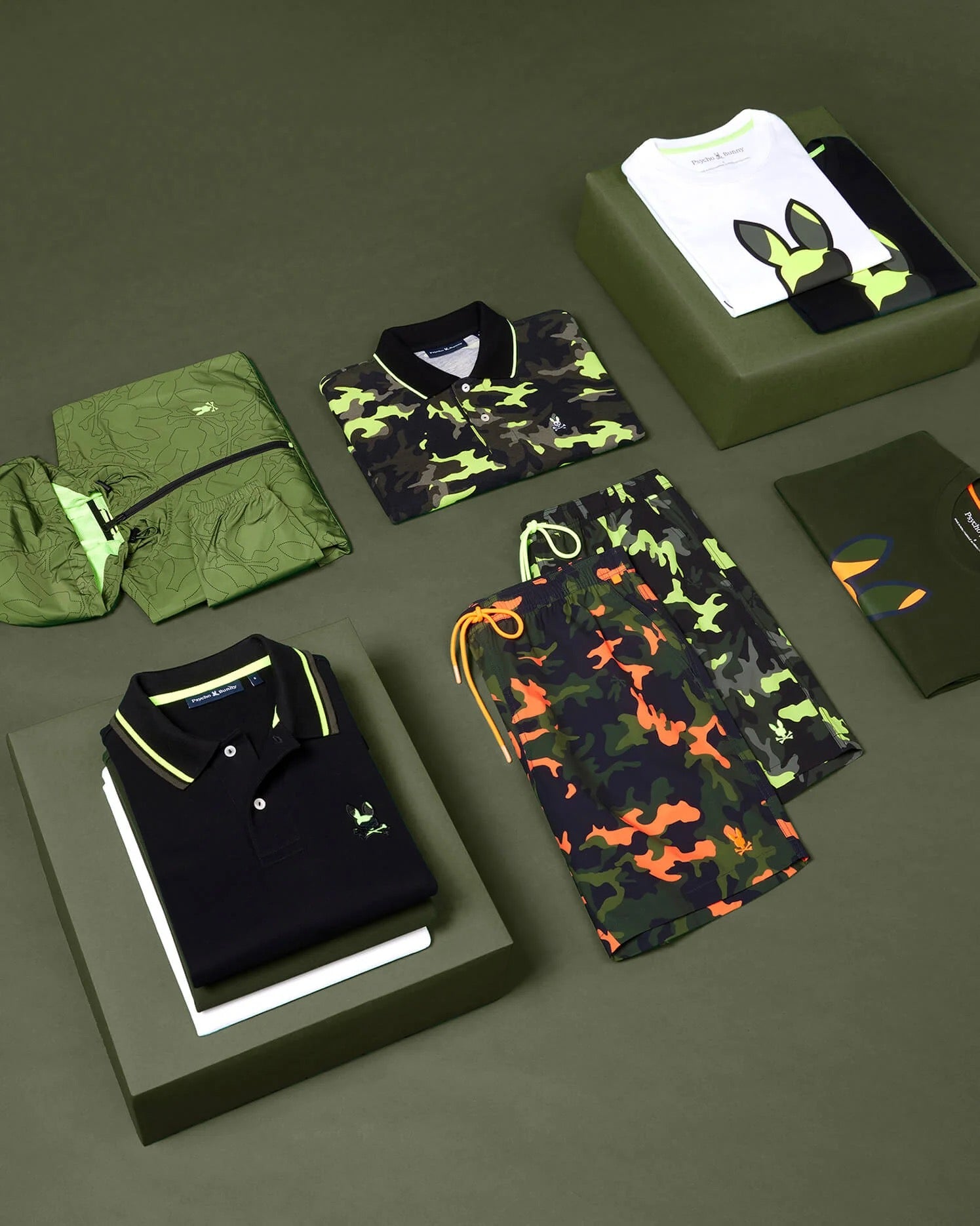 Psycho Bunny Mens Plano Pique Camo Polo - Black