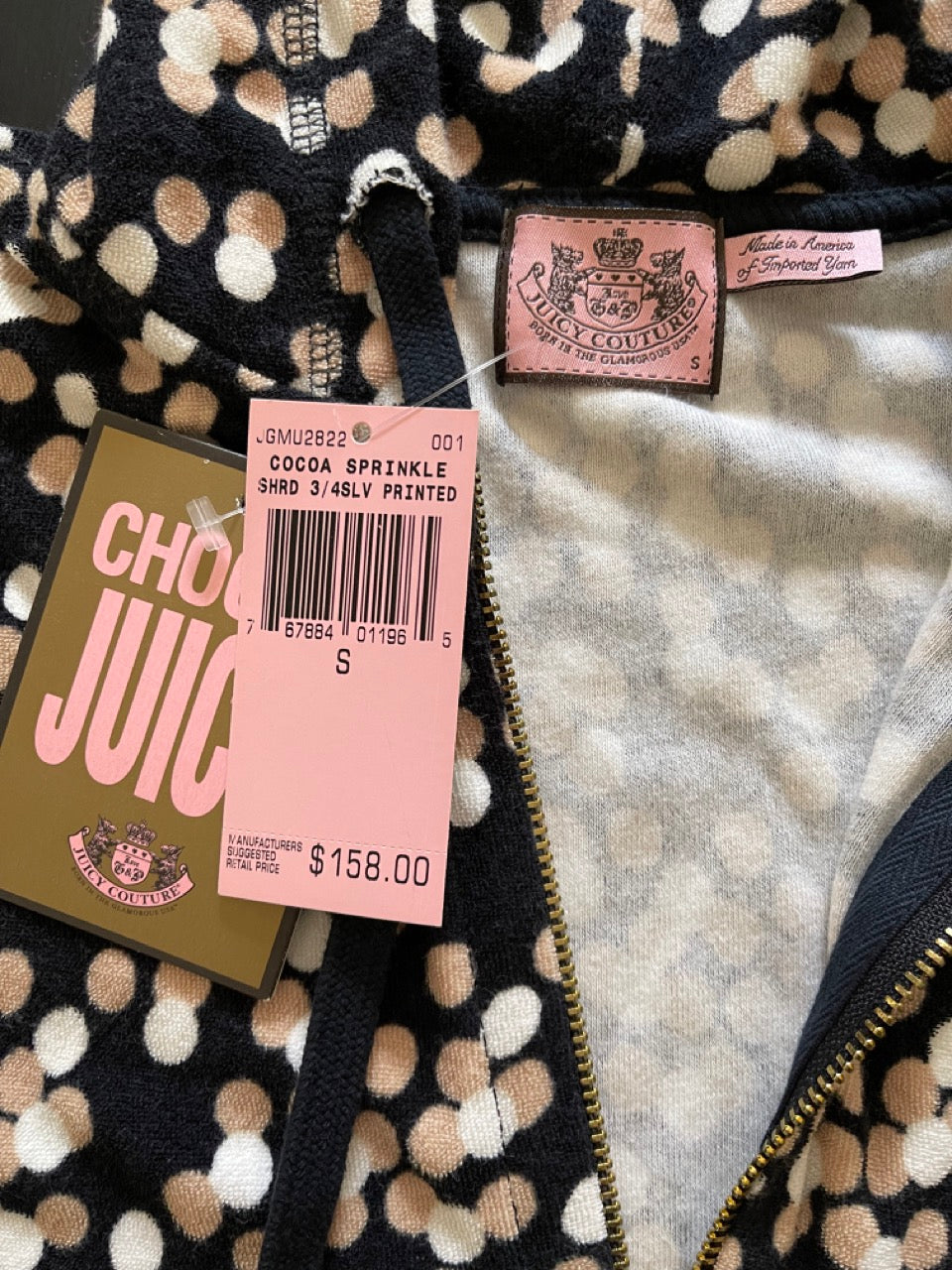 JUICY COUTURE COCOA SPRINKLE ZIP UP HOODIE