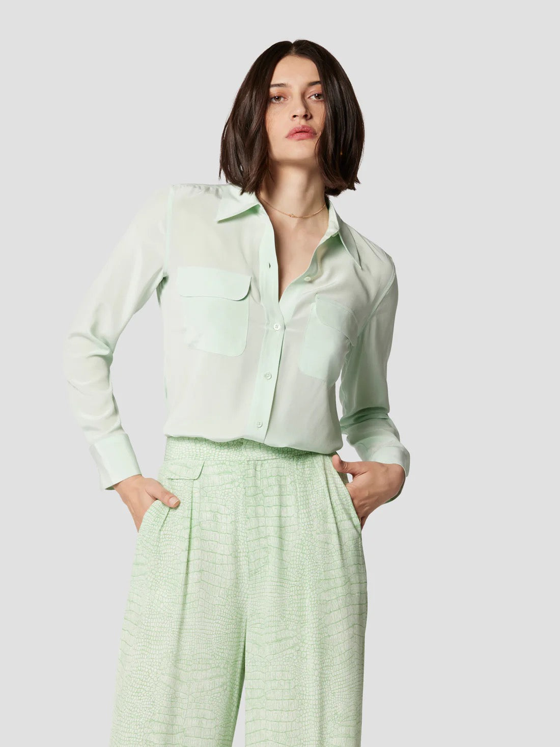 Equipment Slim Signature Silk Shirt - MISTY JADE GREEN