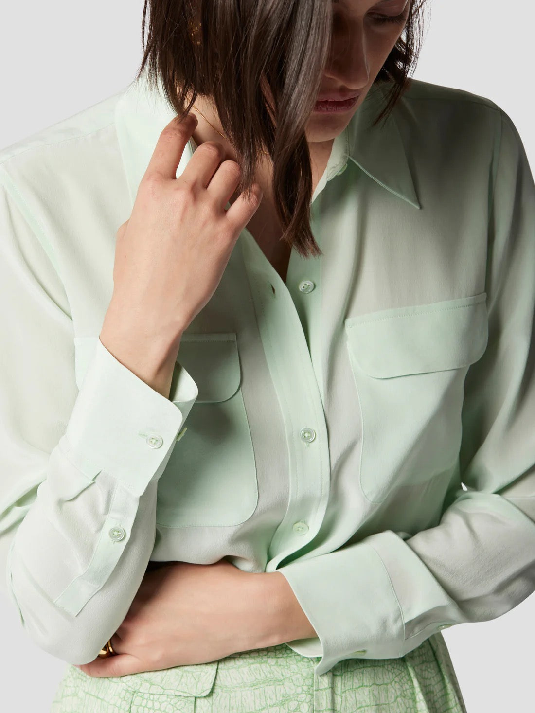 Equipment Slim Signature Silk Shirt - MISTY JADE GREEN