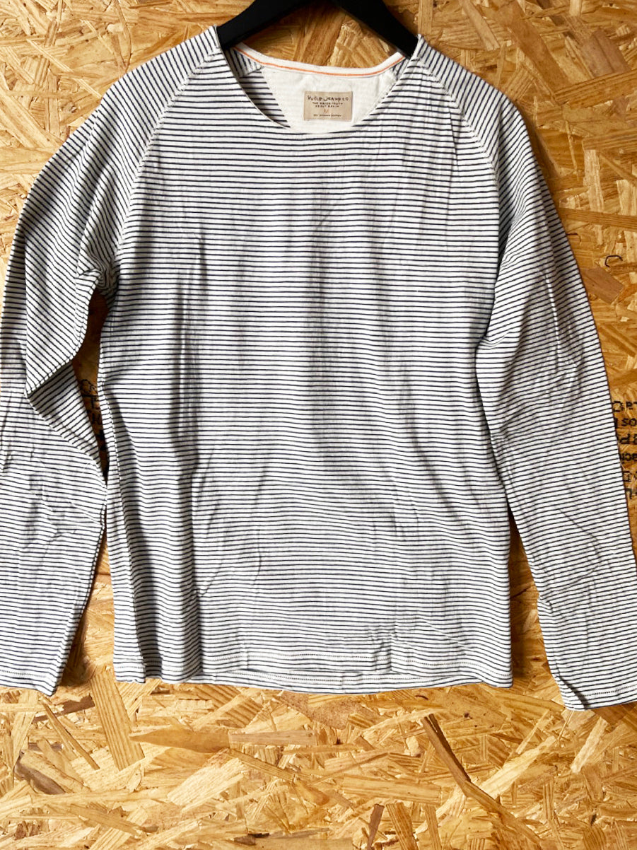 NUDIE JEANS MENS ORGANIC STRIPE LONG SLEEVE TEE SHIRT