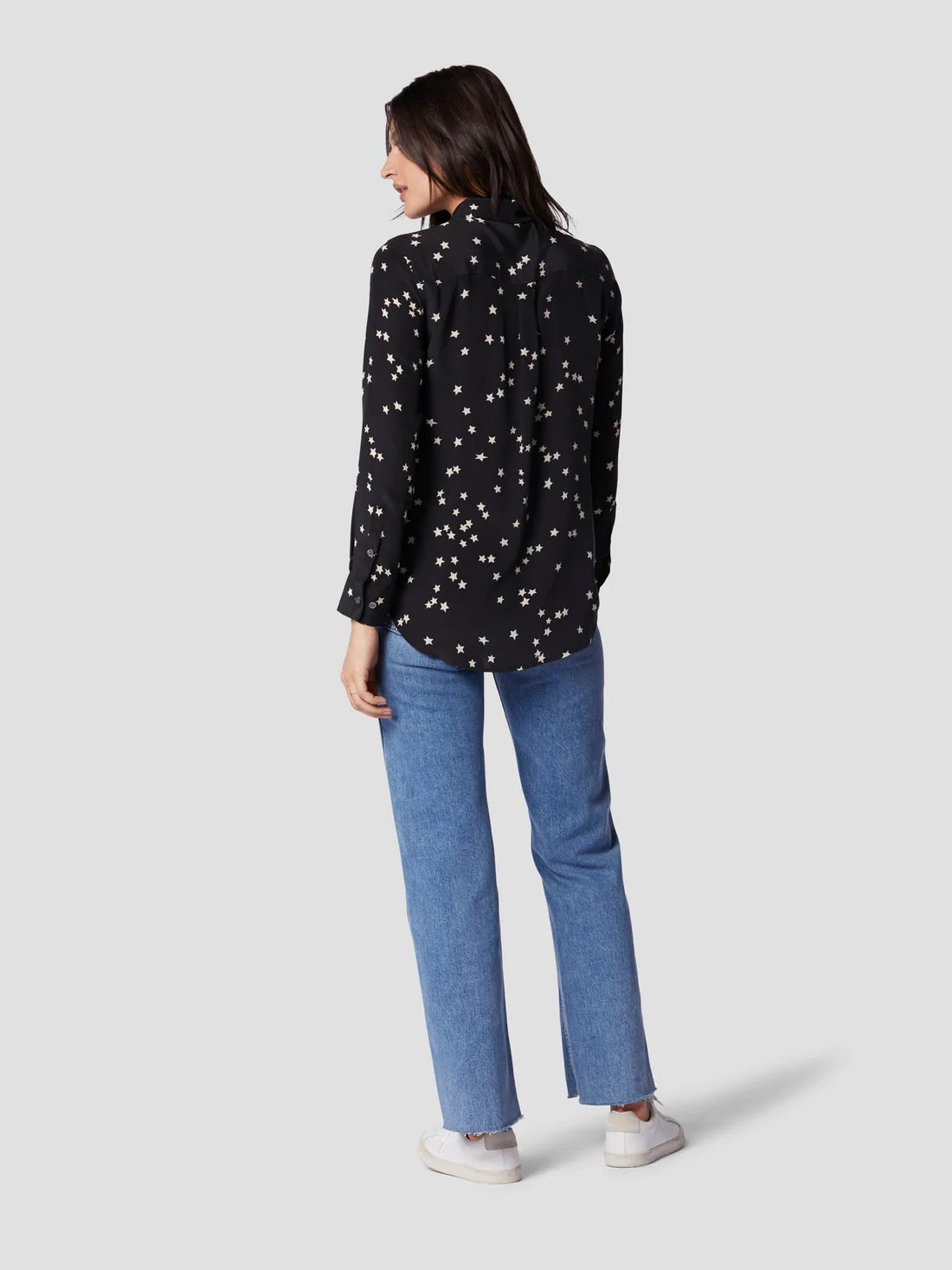 EQUIPMENT Slim Signature Silk Shirt - TRUE BLACK STAR PRINT