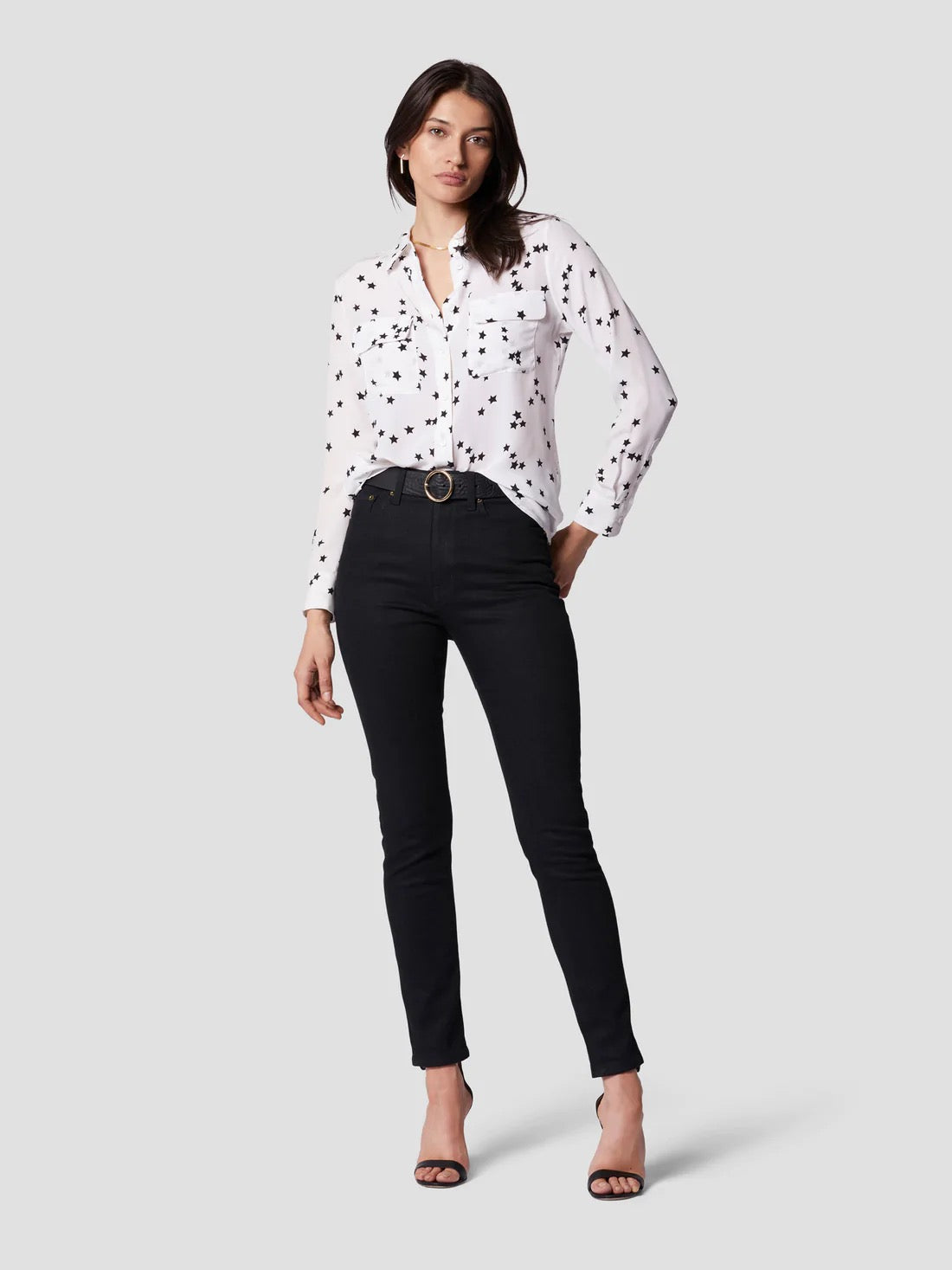 EQUIPMENT Slim Signature Silk Shirt - BRIGHT WHITE STAR PRINT
