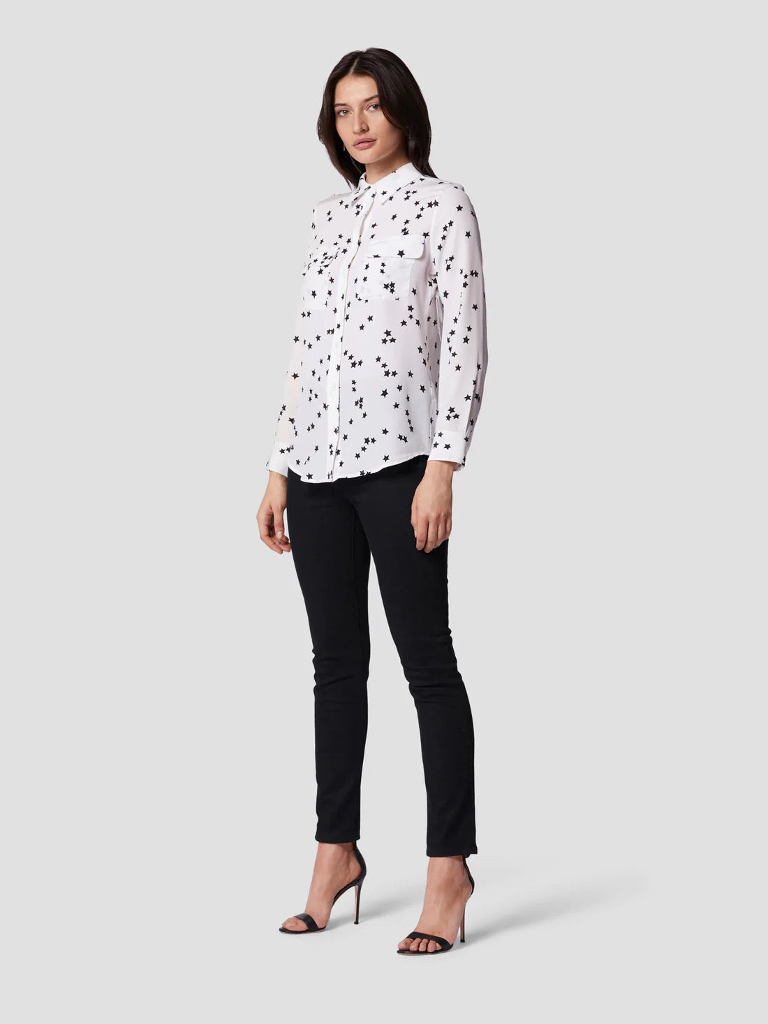 EQUIPMENT Slim Signature Silk Shirt - BRIGHT WHITE STAR PRINT