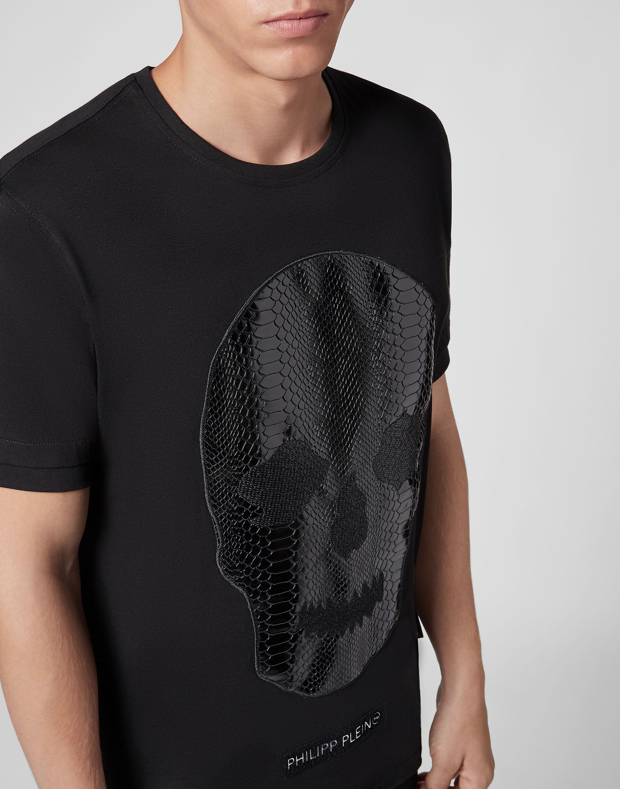 PHILIPP PLEIN T-SHIRT PLATINUM CUT ROUND NECK SKULL