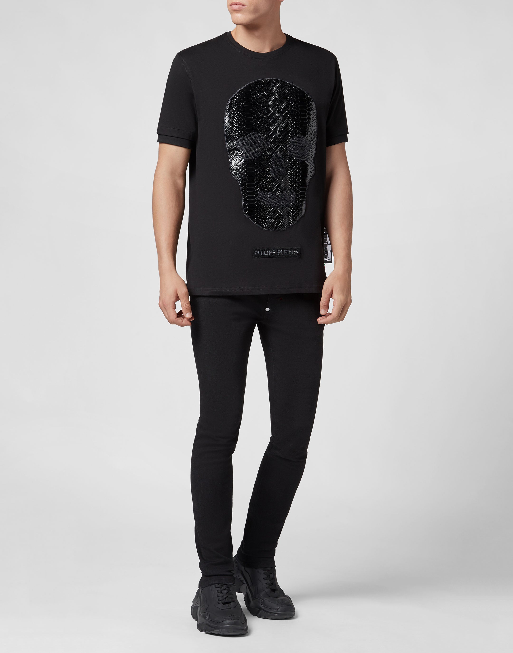 PHILIPP PLEIN T-SHIRT PLATINUM CUT ROUND NECK SKULL
