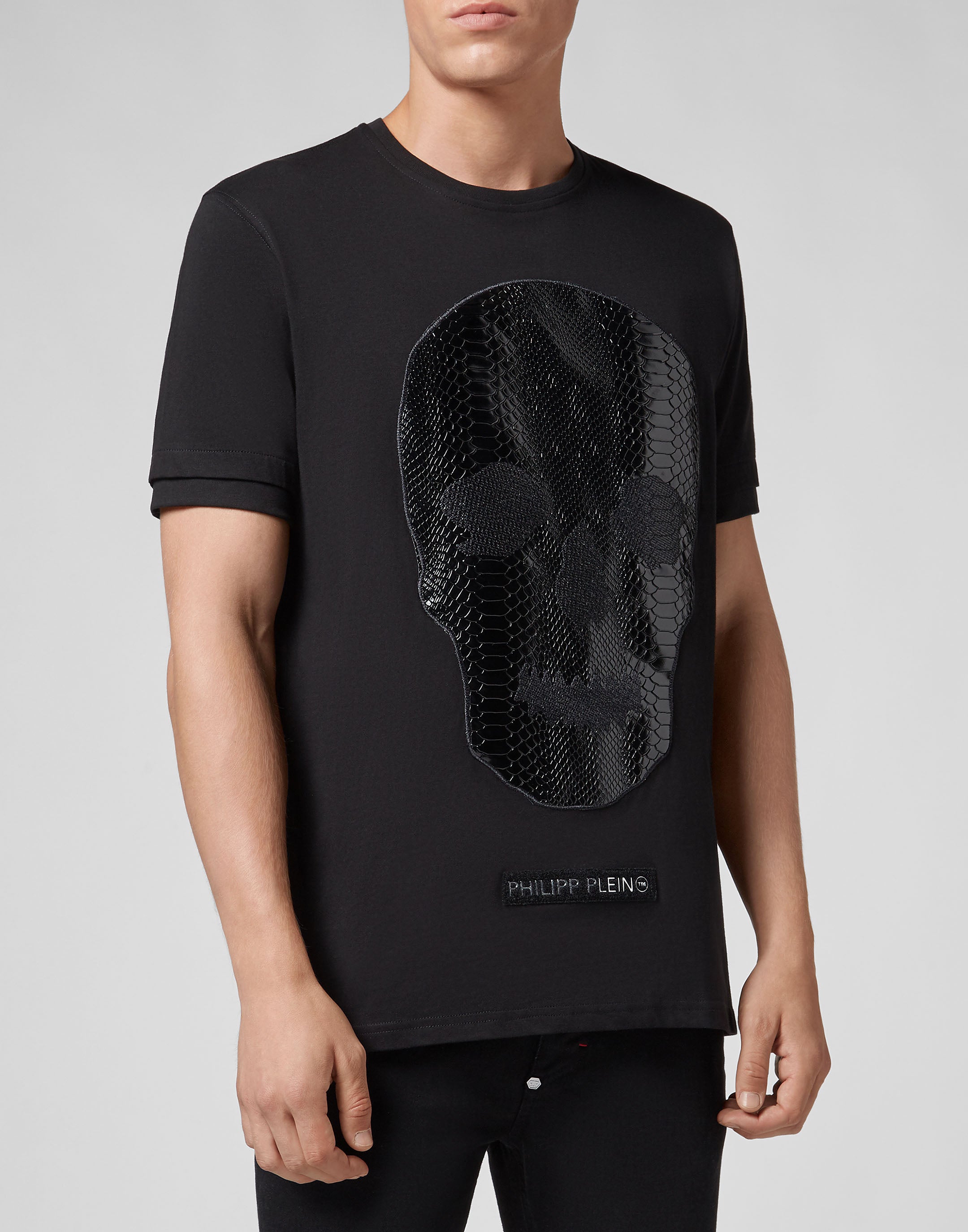 PHILIPP PLEIN T-SHIRT PLATINUM CUT ROUND NECK SKULL