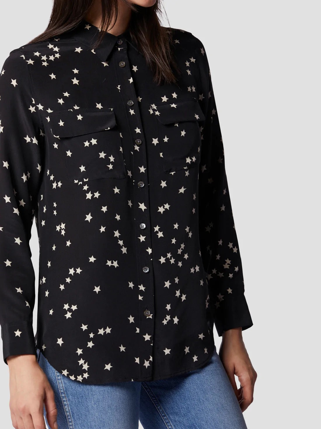 EQUIPMENT Slim Signature Silk Shirt - TRUE BLACK STAR PRINT