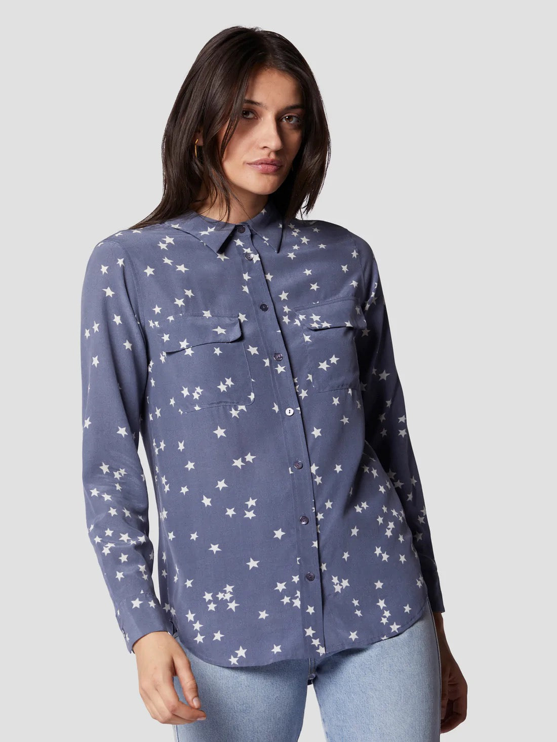 EQUIPMENT Slim Signature Silk Shirt - BLUE STONE STAR PRINT