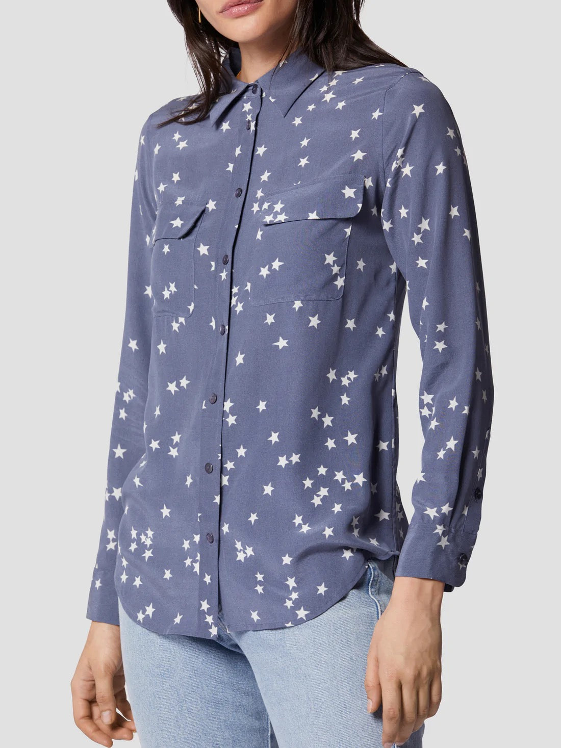 EQUIPMENT Slim Signature Silk Shirt - BLUE STONE STAR PRINT