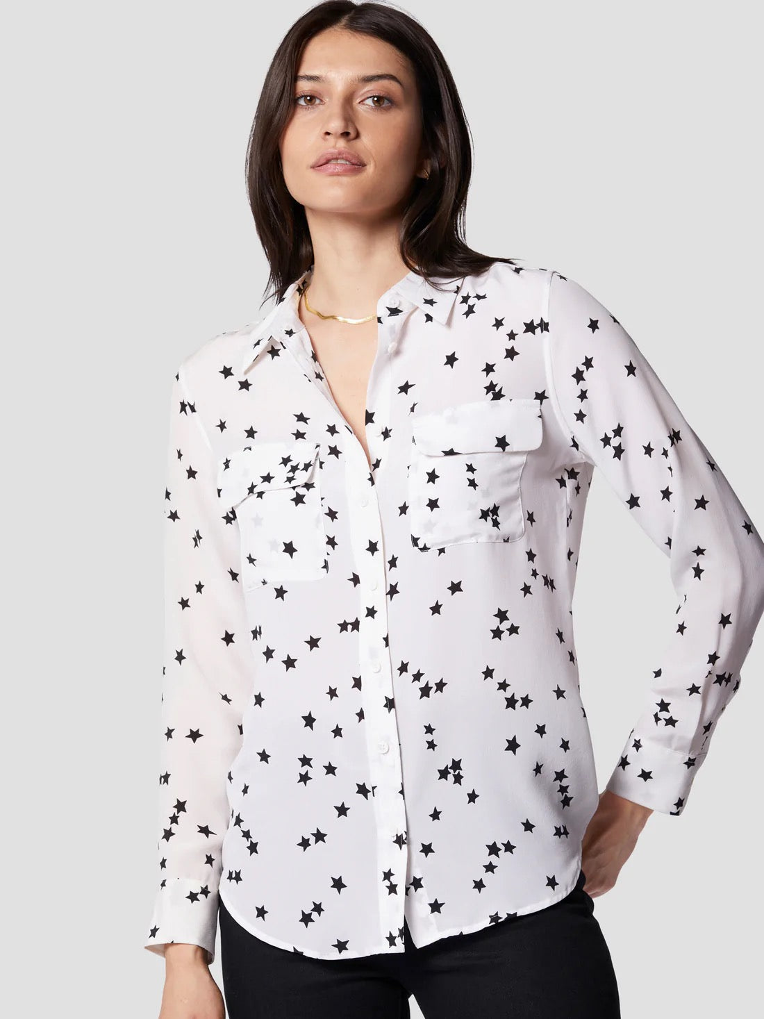 EQUIPMENT Slim Signature Silk Shirt - BRIGHT WHITE STAR PRINT