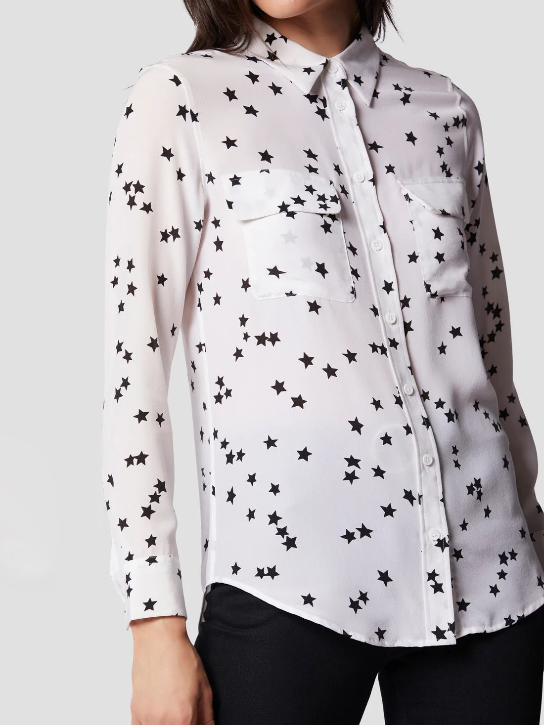 EQUIPMENT Slim Signature Silk Shirt - BRIGHT WHITE STAR PRINT