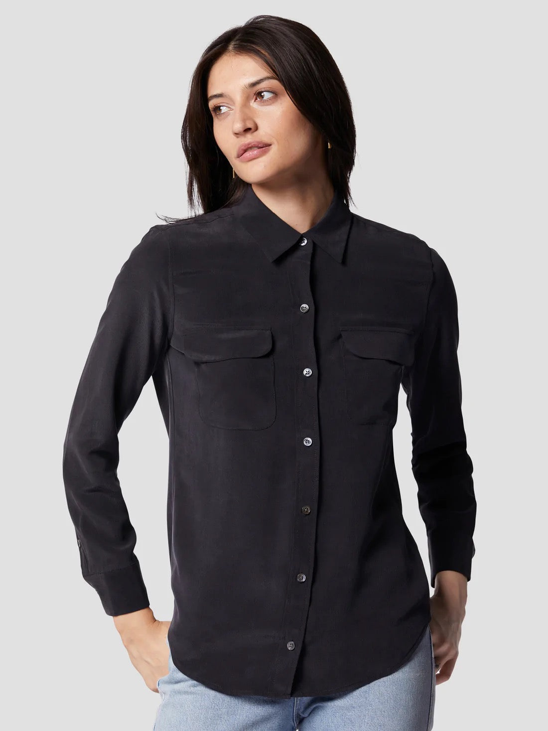 EQUIPMENT Slim Signature Silk Shirt Blouse - TRUE BLACK